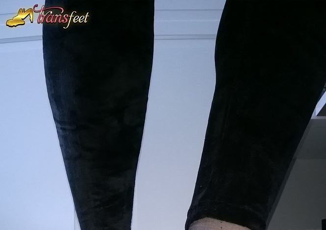 See Footsie Sissy’s feet wrapped in sheer black nylons up close